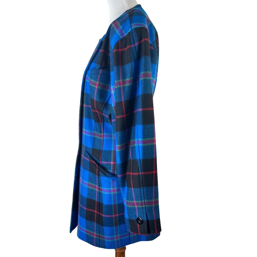 Escada‎ Margaretha Ley Vintage Blue Plaid Wool Cashmere Blazer Jacket Womens 42 - Picture 7 of 10